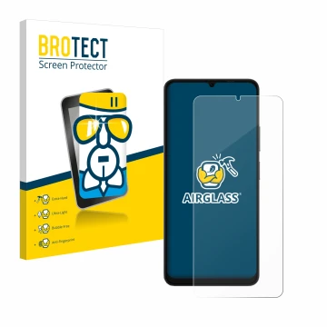 Parte frontal de un envase de producto con el logotipo de la marca BROTECT. Al lado se muestra el dispositivo Ulefone Note 20 
