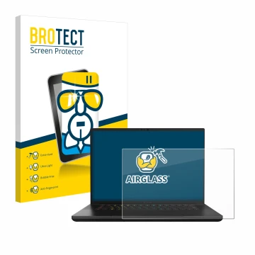 Parte frontal de un envase de producto con el logotipo de la marca BROTECT. Al lado se muestra el dispositivo Razer Blade 16 2