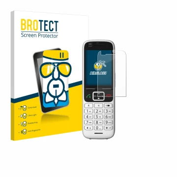 Parte frontal de un envase de producto con el logotipo de la marca BROTECT. Al lado se muestra el dispositivo Unify OpenScape 