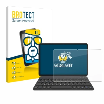 Parte frontal de un envase de producto con el logotipo de la marca BROTECT. Al lado se muestra el dispositivo BESTTAB A20 con 