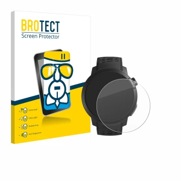 Parte frontal de un envase de producto con el logotipo de la marca BROTECT. Al lado se muestra el dispositivo Coros Pace Pro c