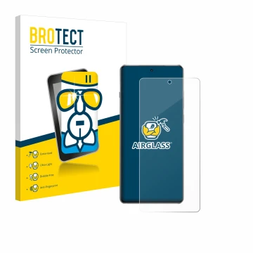 Parte frontal de un envase de producto con el logotipo de la marca BROTECT. Al lado se muestra el dispositivo OnePlus 13R con 