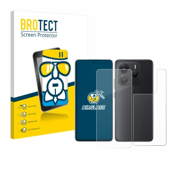 Parte frontal de un envase de producto con el logotipo de la marca BROTECT. Al lado se muestra el dispositivo Xiaomi Redmi Not