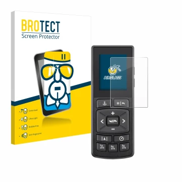 Parte frontal de un envase de producto con el logotipo de la marca BROTECT. Al lado se muestra el dispositivo Minn Kota Advanc