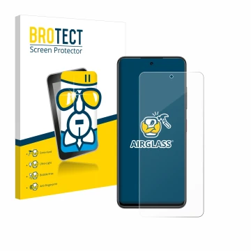 Parte frontal de un envase de producto con el logotipo de la marca BROTECT. Al lado se muestra el dispositivo Nubia Focus 5G c