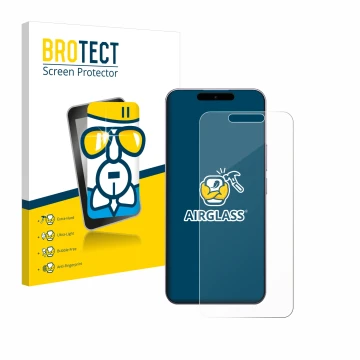 Parte frontal de un envase de producto con el logotipo de la marca BROTECT. Al lado se muestra el dispositivo Oukitel P1 con s