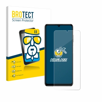 Parte frontal de un envase de producto con el logotipo de la marca BROTECT. Al lado se muestra el dispositivo ZTE Blade V40 Vi