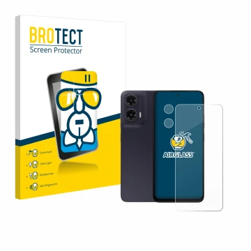Parte frontal de un envase de producto con el logotipo de la marca BROTECT. Al lado se muestra el dispositivo Motorola Moto G3