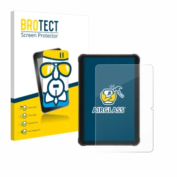 Parte frontal de un envase de producto con el logotipo de la marca BROTECT. Al lado se muestra el dispositivo Hotwav R8 con su