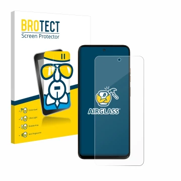 Parte frontal de un envase de producto con el logotipo de la marca BROTECT. Al lado se muestra el dispositivo Motorola Moto G1