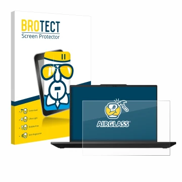 Parte frontal de un envase de producto con el logotipo de la marca BROTECT. Al lado se muestra el dispositivo Lenovo ThinkPad 