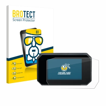 Parte frontal de un envase de producto con el logotipo de la marca BROTECT. Al lado se muestra el dispositivo Suzuki GSX-S1000