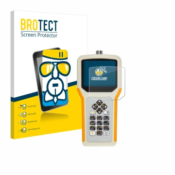 Parte frontal de un envase de producto con el logotipo de la marca BROTECT. Al lado se muestra el dispositivo RigExpert AA-55 