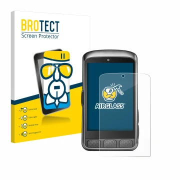 Parte frontal de un envase de producto con el logotipo de la marca BROTECT. Al lado se muestra el dispositivo Wahoo Elemnt ACE