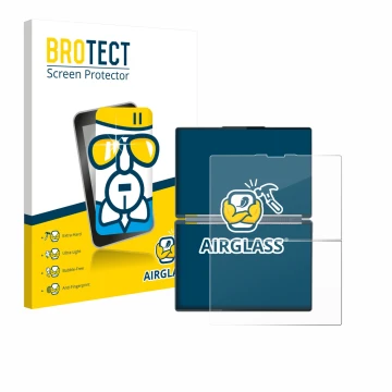 Parte frontal de un envase de producto con el logotipo de la marca BROTECT. Al lado se muestra el dispositivo Lenovo Yoga Book