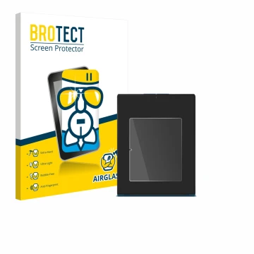 Parte frontal de un envase de producto con el logotipo de la marca BROTECT. Al lado se muestra el dispositivo Lenovo Yoga Slim