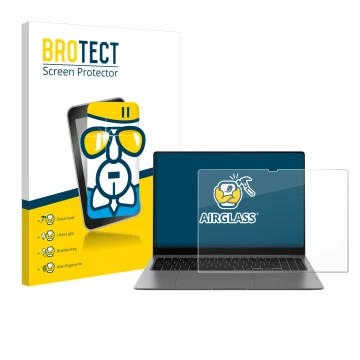 Parte frontal de un envase de producto con el logotipo de la marca BROTECT. Al lado se muestra el dispositivo Samsung Galaxy B