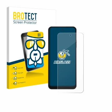 Parte frontal de un envase de producto con el logotipo de la marca BROTECT. Al lado se muestra el dispositivo Hotwav Note 13 M