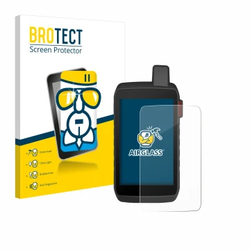 Parte frontal de un envase de producto con el logotipo de la marca BROTECT. Al lado se muestra el dispositivo Garmin Montana 7