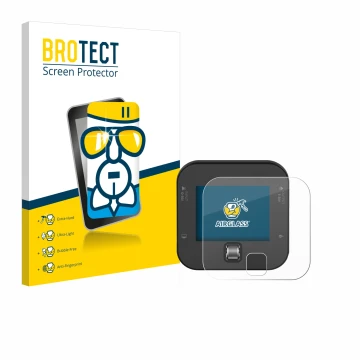 Parte frontal de un envase de producto con el logotipo de la marca BROTECT. Al lado se muestra el dispositivo ISDT Q6 Retro co