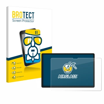 Parte frontal de un envase de producto con el logotipo de la marca BROTECT. Al lado se muestra el dispositivo Lenovo Yoga Tab 