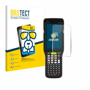 Parte frontal de un envase de producto con el logotipo de la marca BROTECT. Al lado se muestra el dispositivo Zebra MC3400 con