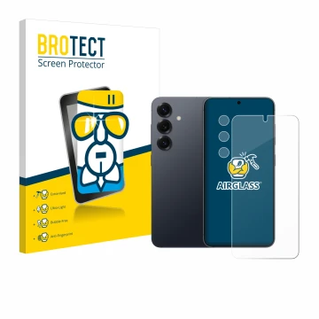 Parte frontal de un envase de producto con el logotipo de la marca BROTECT. Al lado se muestra el dispositivo Samsung Galaxy S