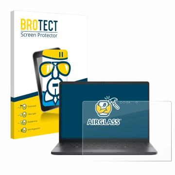 Parte frontal de un envase de producto con el logotipo de la marca BROTECT. Al lado se muestra el dispositivo Dell Pro 13 Prem