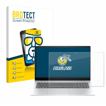 Parte frontal de un envase de producto con el logotipo de la marca BROTECT. Al lado se muestra el dispositivo HP Envy 17-da077