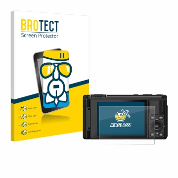 Parte frontal de un envase de producto con el logotipo de la marca BROTECT. Al lado se muestra el dispositivo Yashica City 200