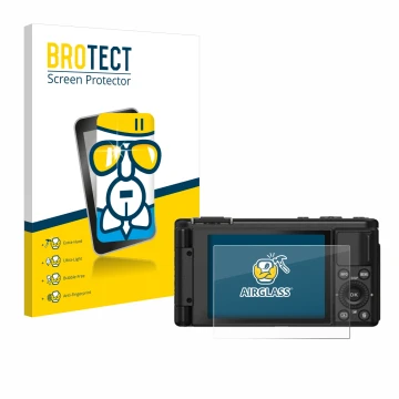 Parte frontal de un envase de producto con el logotipo de la marca BROTECT. Al lado se muestra el dispositivo Yashica City 100