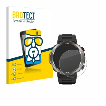Parte frontal de un envase de producto con el logotipo de la marca BROTECT. Al lado se muestra el dispositivo Blackview W50 Pr