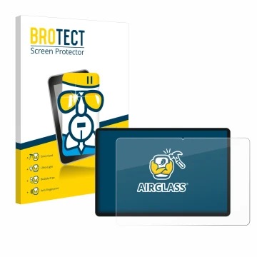 Parte frontal de un envase de producto con el logotipo de la marca BROTECT. Al lado se muestra el dispositivo Teclast P50 AI c