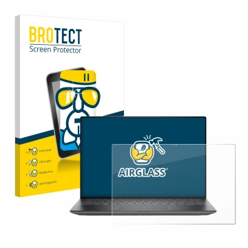 Parte frontal de un envase de producto con el logotipo de la marca BROTECT. Al lado se muestra el dispositivo Dell Precision 5