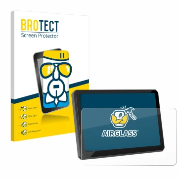 Parte frontal de un envase de producto con el logotipo de la marca BROTECT. Al lado se muestra el dispositivo Carpuride W702BS