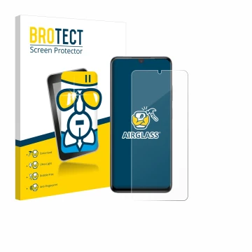 Parte frontal de un envase de producto con el logotipo de la marca BROTECT. Al lado se muestra el dispositivo ZTE Blade V70 Ma