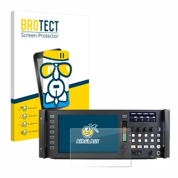 Parte frontal de un envase de producto con el logotipo de la marca BROTECT. Al lado se muestra el dispositivo Behringer Wing R