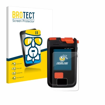 Parte frontal de un envase de producto con el logotipo de la marca BROTECT. Al lado se muestra el dispositivo Mammut Barryvox 