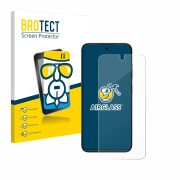 Parte frontal de un envase de producto con el logotipo de la marca BROTECT. Al lado se muestra el dispositivo ZTE Blade V70 Vi