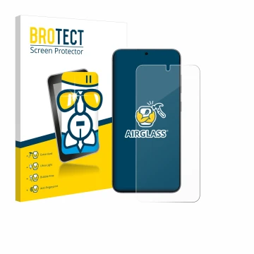 Parte frontal de un envase de producto con el logotipo de la marca BROTECT. Al lado se muestra el dispositivo Samsung Galaxy S