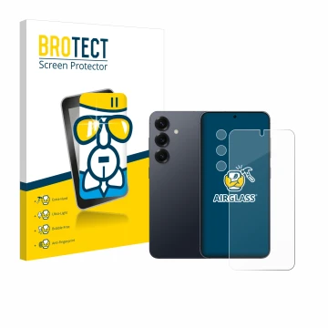 Parte frontal de un envase de producto con el logotipo de la marca BROTECT. Al lado se muestra el dispositivo Samsung Galaxy S