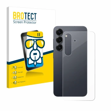 Parte frontal de un envase de producto con el logotipo de la marca BROTECT. Al lado se muestra el dispositivo Samsung Galaxy S