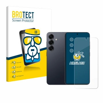 Parte frontal de un envase de producto con el logotipo de la marca BROTECT. Al lado se muestra el dispositivo Samsung Galaxy S
