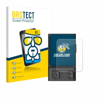 Parte frontal de un envase de producto con el logotipo de la marca BROTECT. Al lado se muestra el dispositivo Hoverair Beacon 