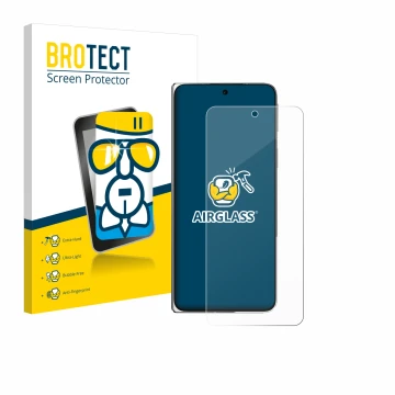 Parte frontal de un envase de producto con el logotipo de la marca BROTECT. Al lado se muestra el dispositivo Oppo Find N5 con