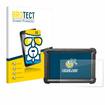 Parte frontal de un envase de producto con el logotipo de la marca BROTECT. Al lado se muestra el dispositivo iCarsoft CR Ultr