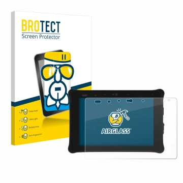 Parte frontal de un envase de producto con el logotipo de la marca BROTECT. Al lado se muestra el dispositivo Leica iCON CC180