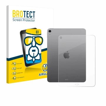 Parte frontal de un envase de producto con el logotipo de la marca BROTECT. Al lado se muestra el dispositivo Apple iPad Air 1