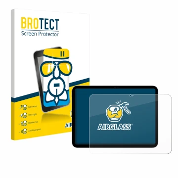 Parte frontal de un envase de producto con el logotipo de la marca BROTECT. Al lado se muestra el dispositivo Apple iPad A16 1