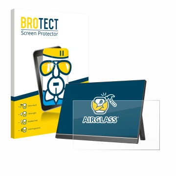 Parte frontal de un envase de producto con el logotipo de la marca BROTECT. Al lado se muestra el dispositivo Arzopa Z1RC 16